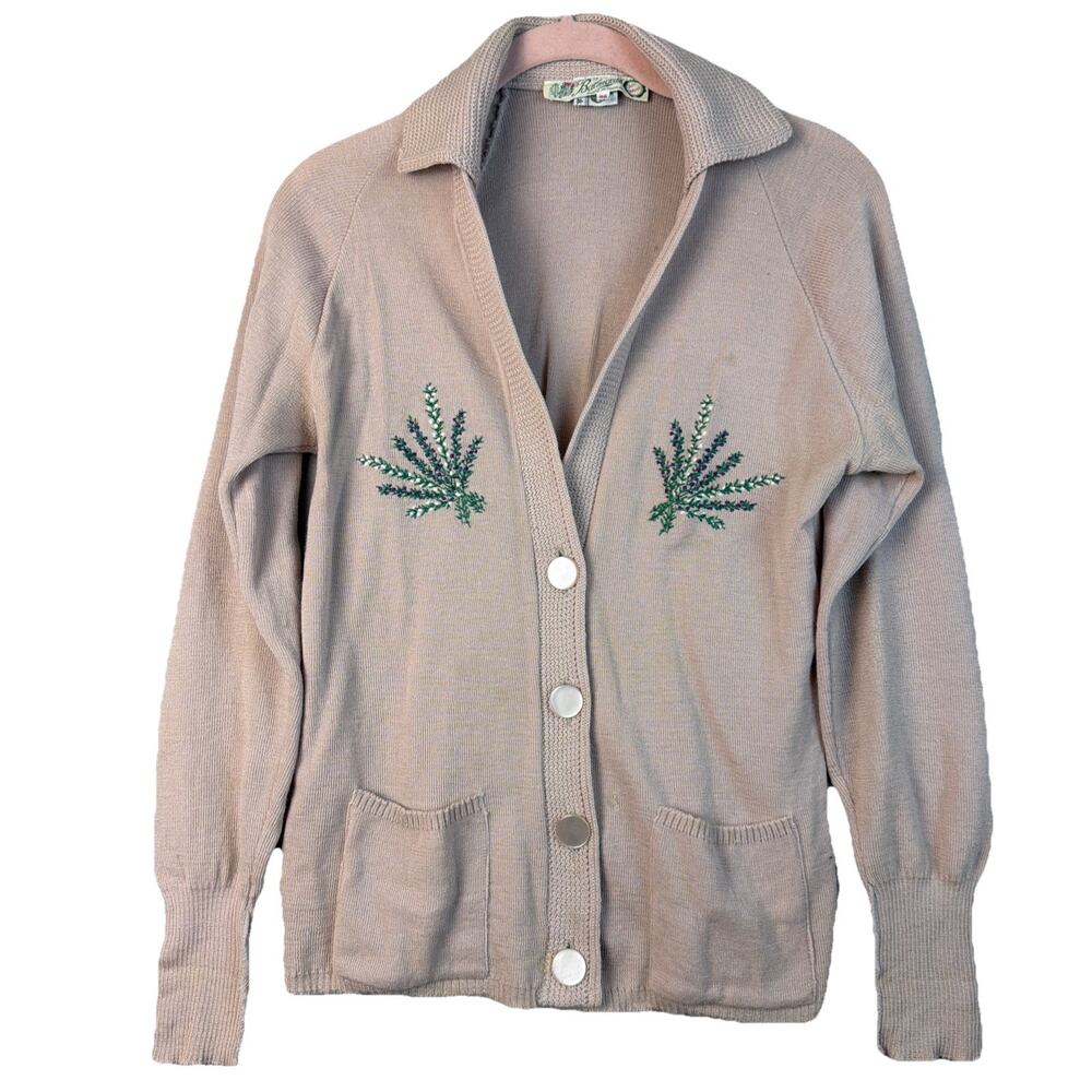 Vtg Balmoral Scotland 36 Cardigan Pure Wool Embroidered Cottagecore Pink Coquett